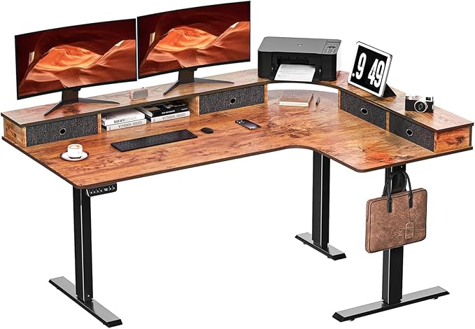 L-Shaped Electric Height Adjustable Desk, 67-inch Reinforced Motor Office Desk - Image 9