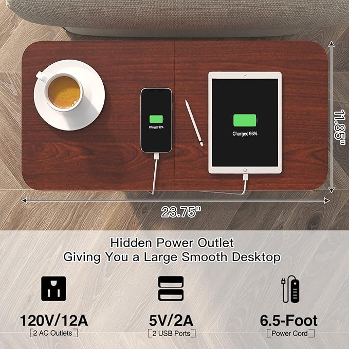 LIDYUK End Table with Charging Station, Flip Top Narrow Side Table - Image 3