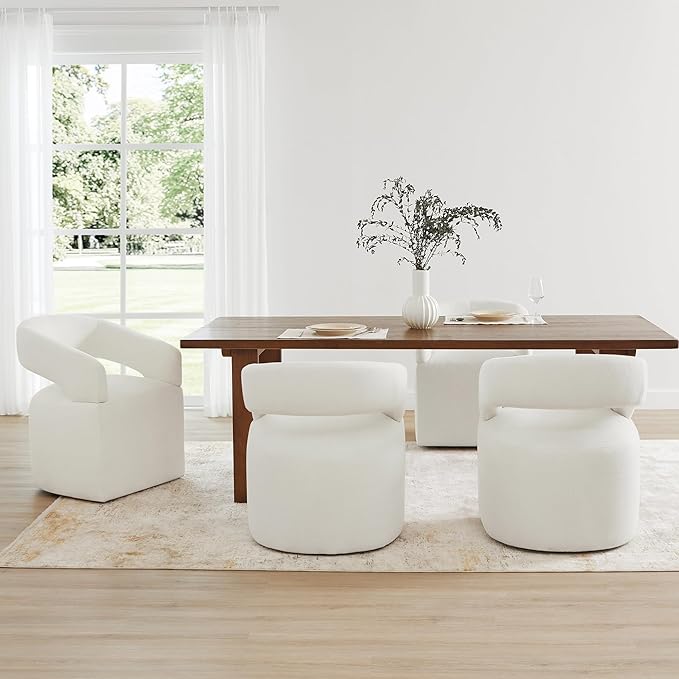 Upholstered Dining Chairs with Removable Casters Barrel Side Armchair with - Image 2