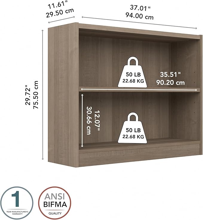 Bush Furniture Universal Small 2 Shelf Bookcase in Ash Gray - Image 3