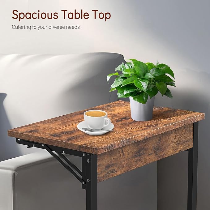 Tatub 24" Folding C Shaped End Table Set of 2, Small Sofa Side Laptop Desk - Image 8