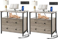 27 inch Wide Nightstand with Charging Station, Bedside Table with Open Shelf by Edbuosy