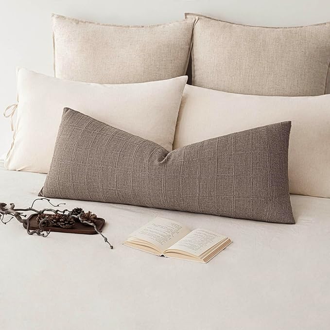 Foindtower Set of 2 Decorative Linen Check Throw Pillow Covers Neutral Long - Image 6