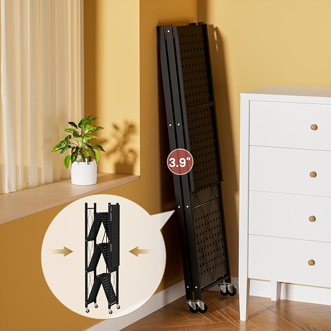 ALANNG Storage Shelves with Wheels, Bookshelf with Storage, No Assembly Metal - Image 6