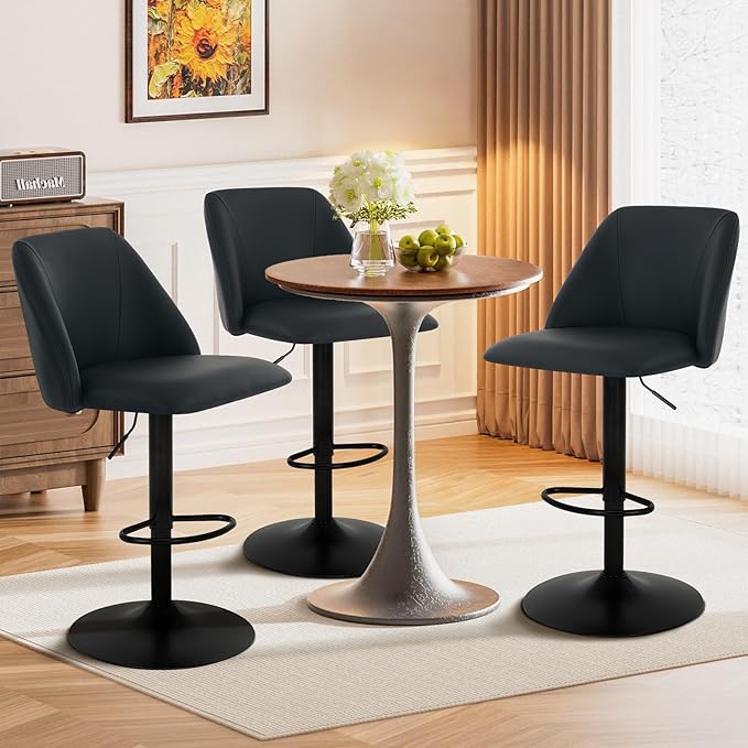 COLAMY Bar Stools Set of 3, Modern Swivel Bar Chairs, Adjustable PU Leather - Image 7