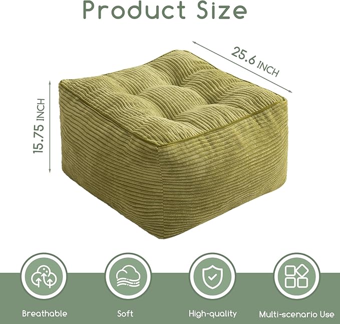 HIGOGOGO Square Stuffed Pouf Ottoman, Corduroy Poufs - Image 2