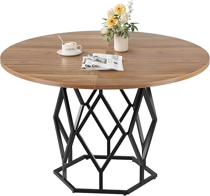GarveeHome Round Dining Table for 4-6 People, 47 Inch Farmhouse Kitchen Table - Image 8