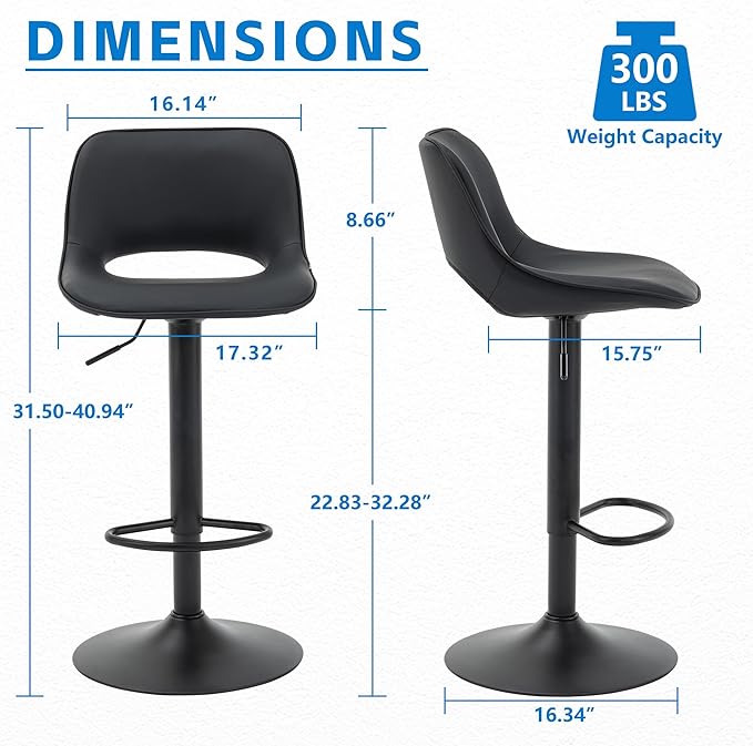 YOUNIKE Black Bar Stools Set of 2 Compact Modern Swivel Barstools, Adjustable - Image 2