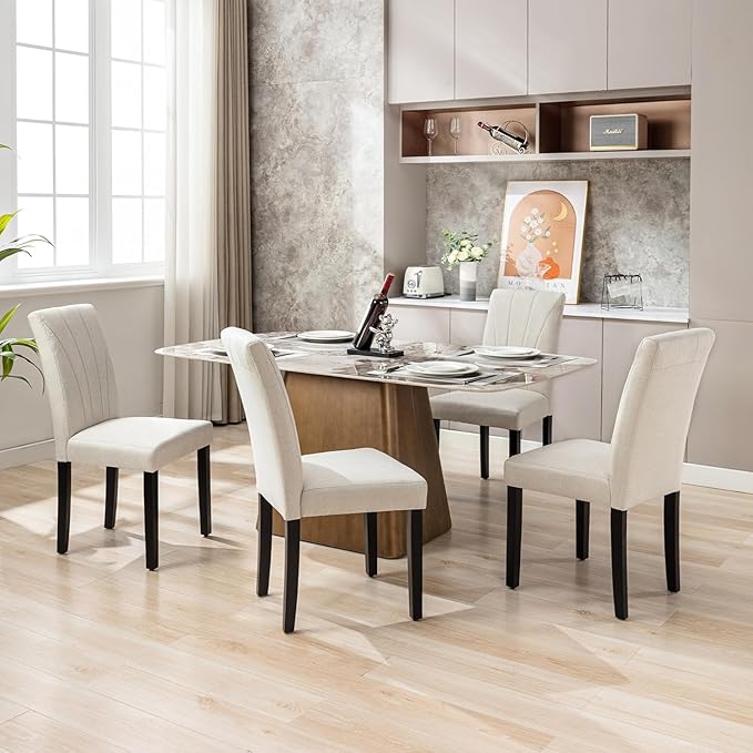 VECELO Upholstered Dining Chairs Set of 6, Modern Fabric and Solid Wood Legs & - Image 2