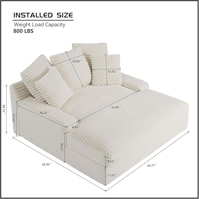 64" Oversized Chaise Daybed Lounge Sleeper Sofa Extra Wide Cloud Sofa&Couch - Image 2