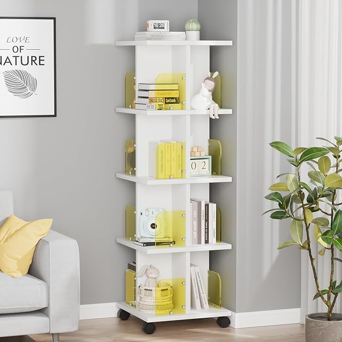VECELO 4-Tier Rotating Bookshelf, Modern Swivel Bookcase - Image 8