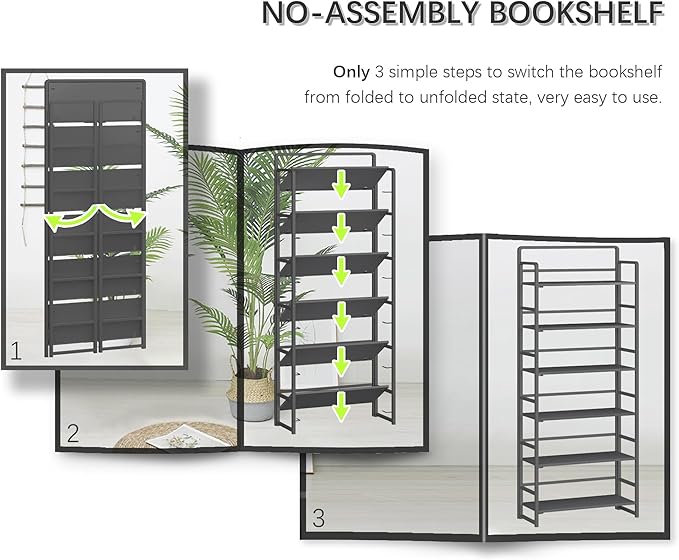 4NM No-Assembly 6 Tiers Folding Bookshelf Storage Shelves Vintage Bookcase - Image 6
