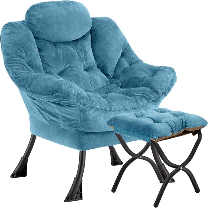 Lazy Chair with Folding Ottoman, Leisure Sofa Chair, Soft Fabric Armchair with by Congermom
