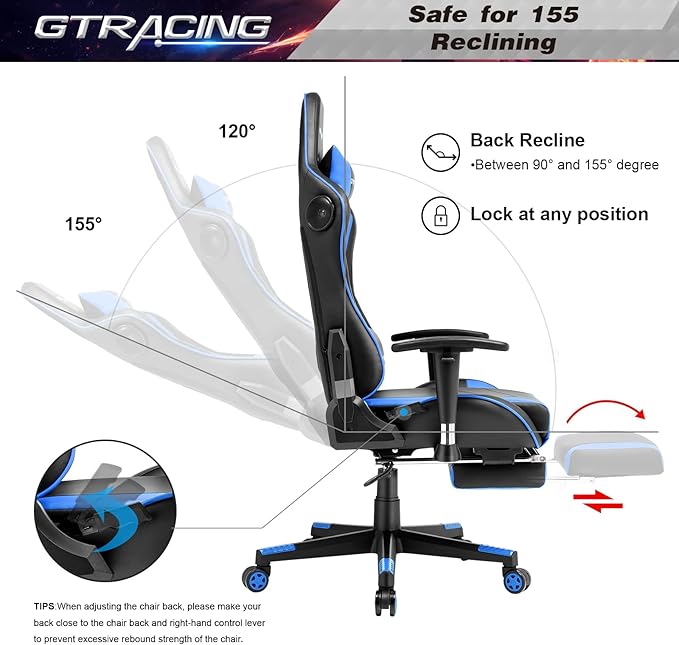 GTRACING Gaming Chair with Footrest and Bluetooth Speakers Music Video Game - Image 5