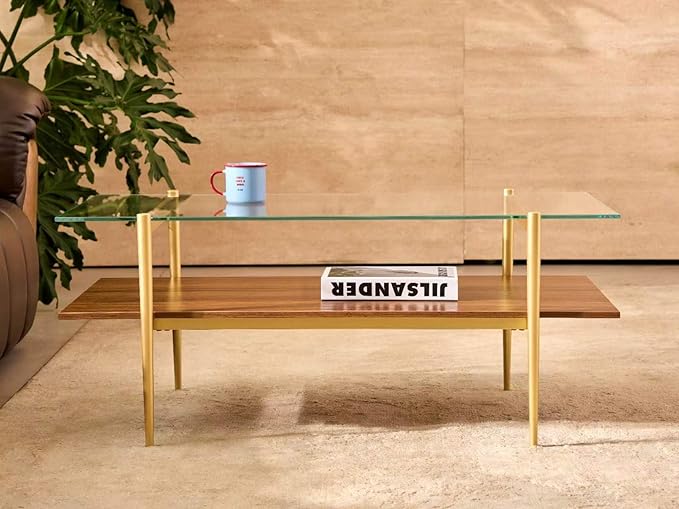 Shrine Rectangle Coffee Table, Mid-Century Modern Design, 2-Tier Structure - Image 5