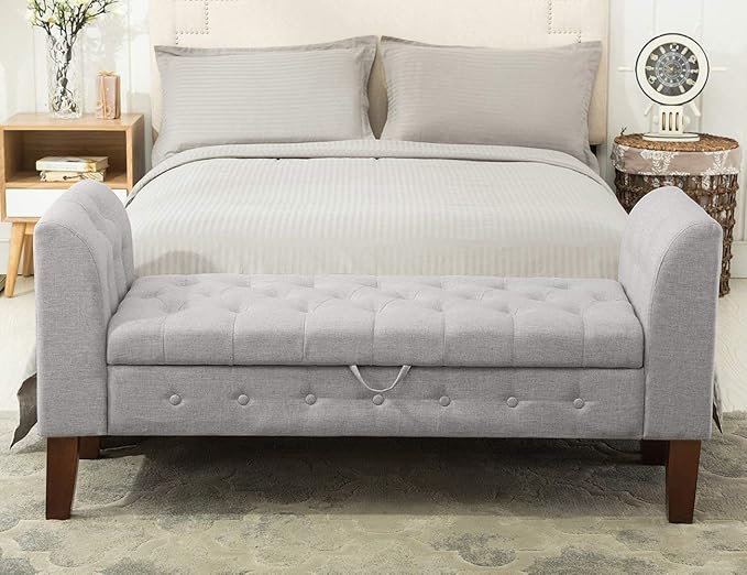 Awonde Armed Storage Bench for Bedroom Entryway Living Room Upholstered Tufted - Image 4