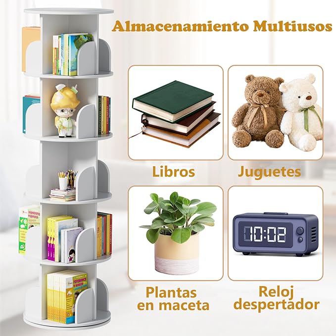 jxgzyy 5 Tier Rotating Bookshelf 62.6x18.1x18.1 Inch Corner Book Shelf 360° - Image 9