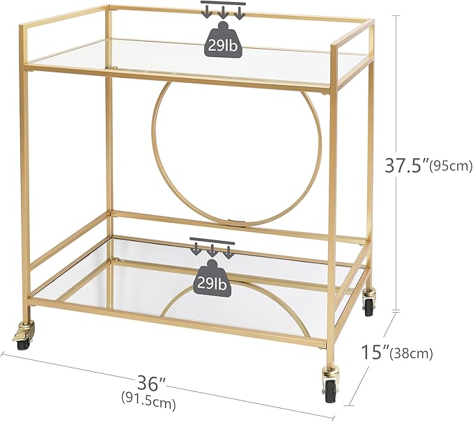 RiteSune Gold Bar Cart, Modern Wine Cart - Image 6