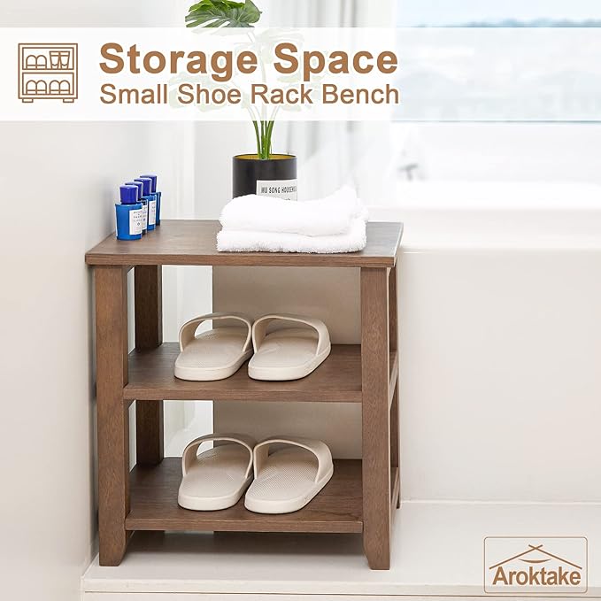 Small Shoe Rack Bench, 2-Tier Solid Wood Heavy Duty Shoe Organizer Shelf - Image 3
