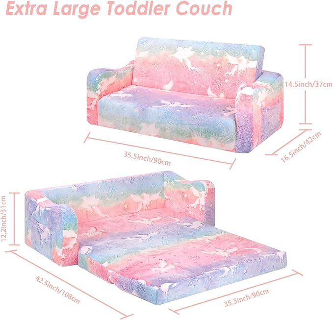 Kids Couch Extra Large, Glow in The Dark 2-in-1 Folding Kids Sofa Bed - Image 3