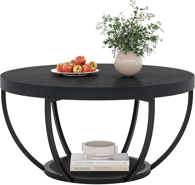 Tribesigns Black Round Coffee Table, 31.7" Modern 2-Tier Circle Coffee Table - Image 9
