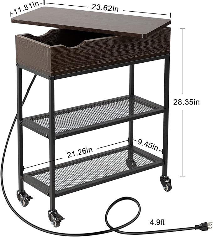 Hadulcet End Table with Charging Station & Rotating Top, Couch End Table - Image 3