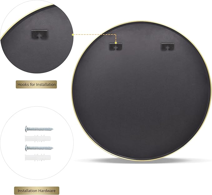 Round Mirror 23.6" Gold Wall Mounted Circle Mirrors Vanity Mirror - Image 7