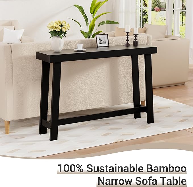 Bamboo Wood Entryway Table 47.2" Console Table, Narrow Sofa Table - Image 3