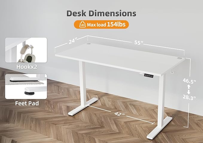 Seang Standing Desk with Adjustable Height, Electric Stand Up Desk 55x24 Inch - Image 3