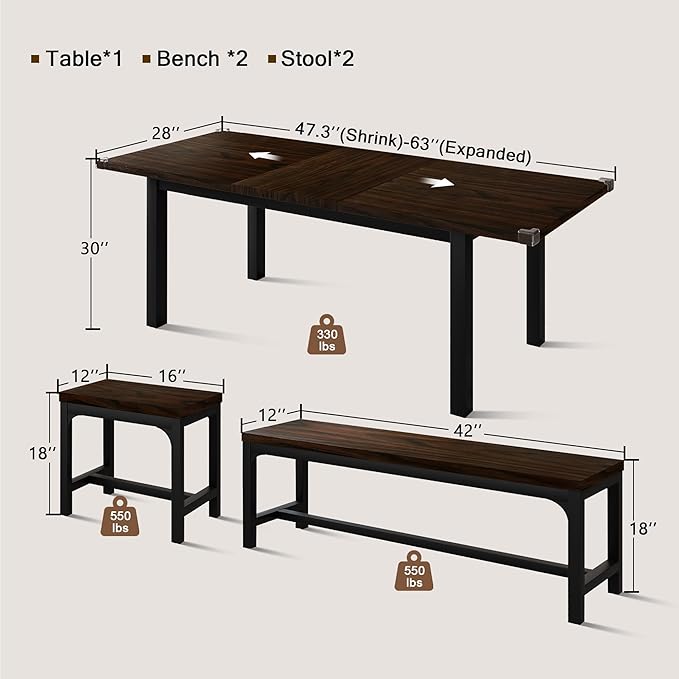 5 Pieces Dining Room Table Set for 4-6, Small Dining Table Set - Image 3