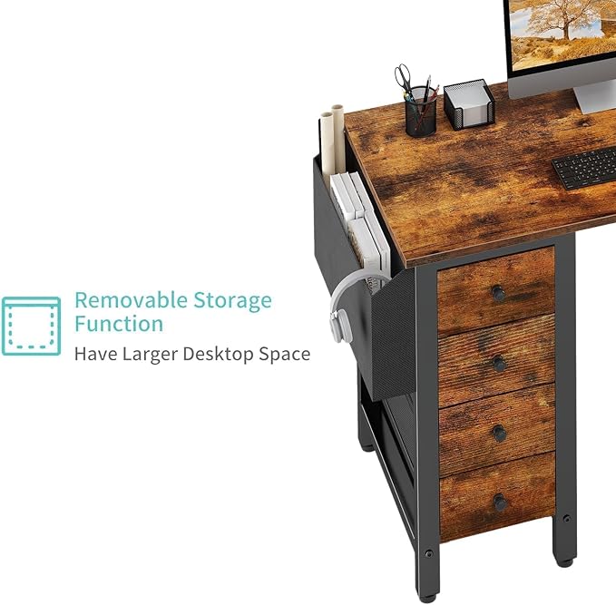Lufeiya L Shaped Desk with Drawers & Storage Shelves, 47 Inch Small Reversible - Image 7
