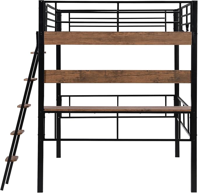 Metal Full Size Loft Bed with Built-in Desk, Storage Shelf and Ladder, - Image 6