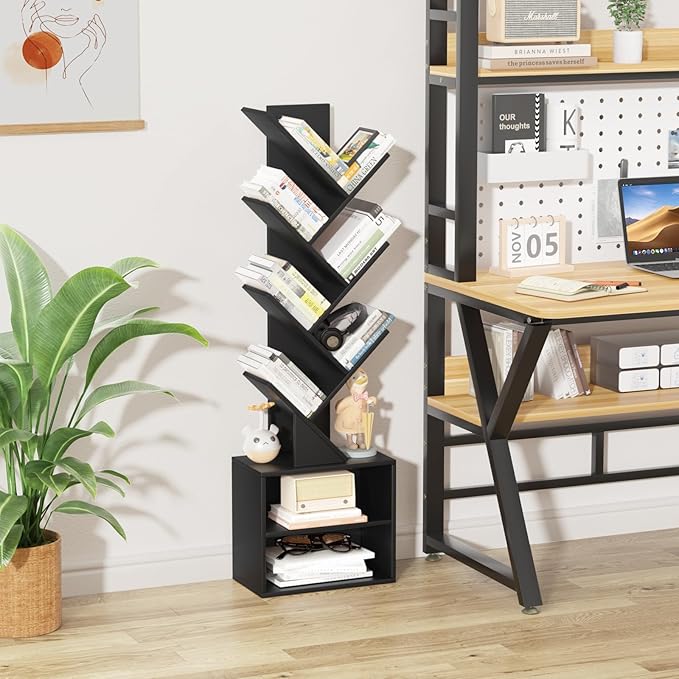 10 Tier Tree Bookshelf, Floor Standing Wood Tall Bookcase - Image 7