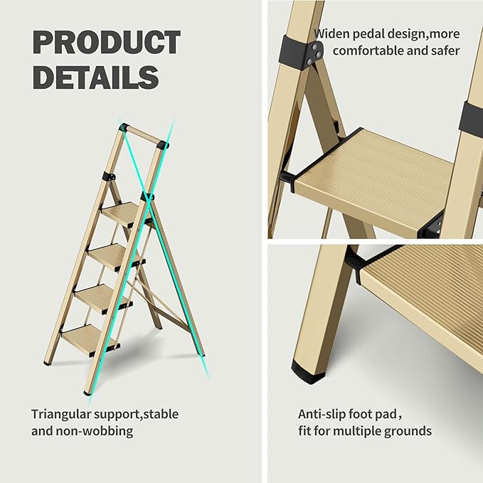 4 Step Ladder, Lightweight Folding Step Stool - Image 4