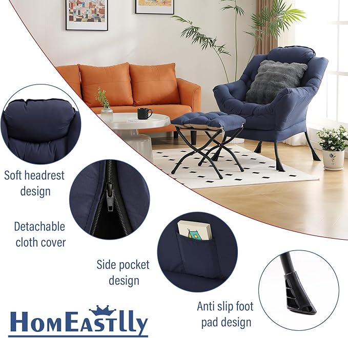 Large Lazy Chair with Ottoman, Accent Reading Chairs with a Throw Pillow - Image 5