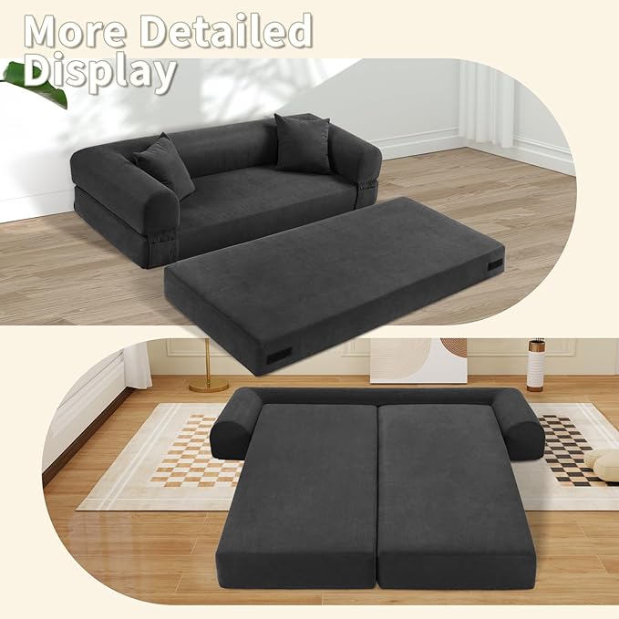 80" Convertible Sofa Bed, Corduroy Deep Seat Folding Pull Out Couch - Image 7