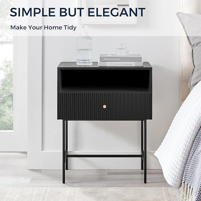 OCANDO Black Night Stand 19" Bedroom Bedside Table, Mid Century Modern Small - Image 8