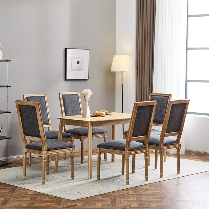 Merax Upholstered Solid Wood Dining Chairs Set of 6, French Country Style - Image 5