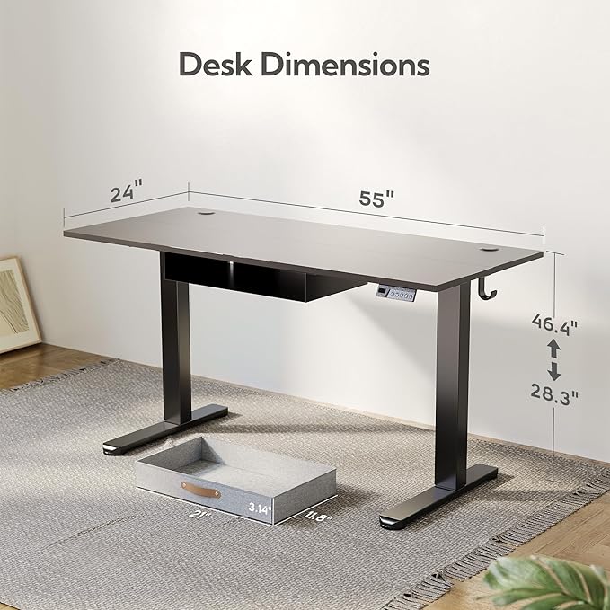 Seang Standing Desk with Drawer, 3 Memory Height Settings with Cable Grommets & - Image 3