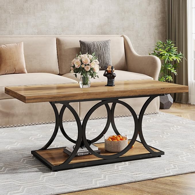 Tribesigns Rectangle Coffee Table, 47.24-inch Rustic Coffee Tables - Image 3