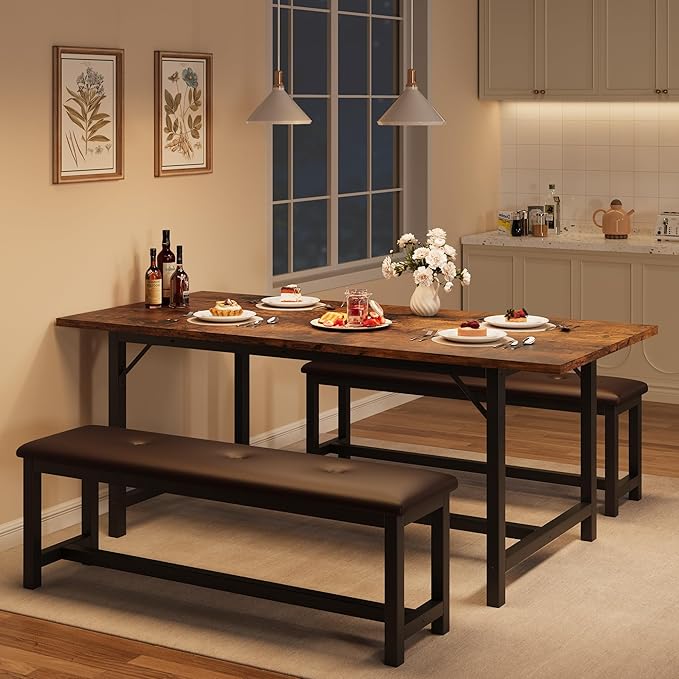 Dining Table Set for 4-6, 63“ Large Extendable Kitchen Table Set, Wood by Unknown