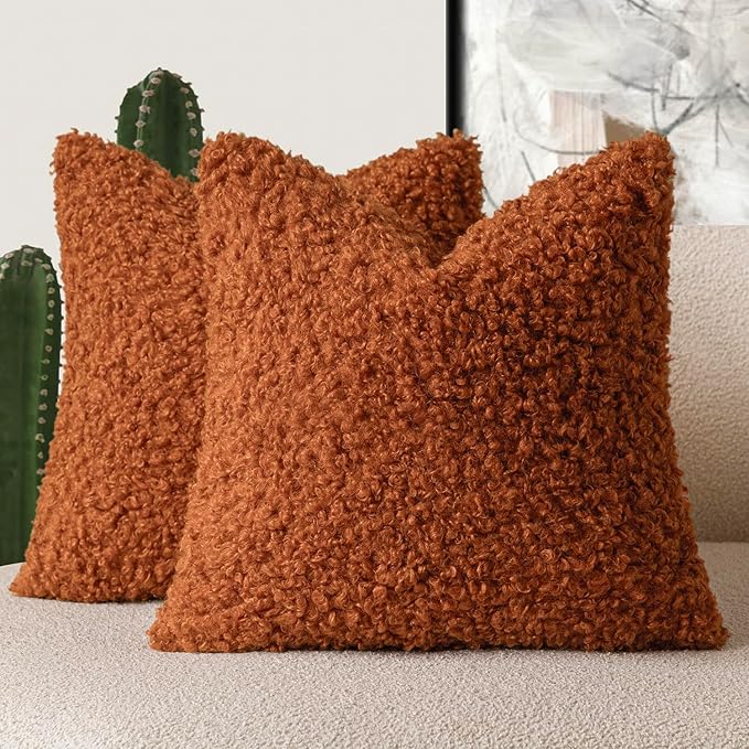 Foindtower 2 Pieces 22x22 Inch Burnt Orange, Faux Fur Throw Pillow Cover Accent by Foindtower