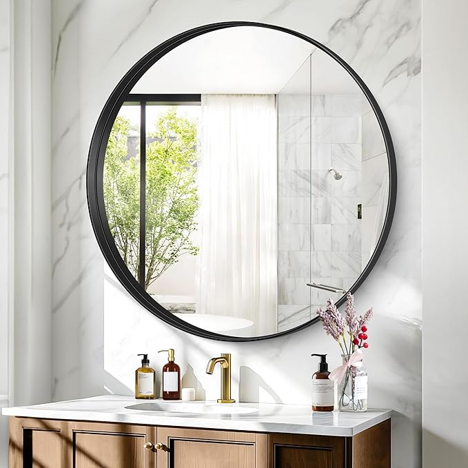 Black Round Mirror 39 inch Deep Frame Circle Mirror, Metal Frame Round Bathroom - Image 5