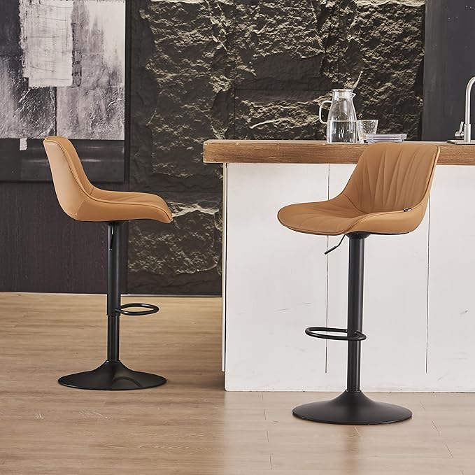 YOUNIKE Saffron Bar Stools Set of 2, Tan Swivel Barstools - Image 10