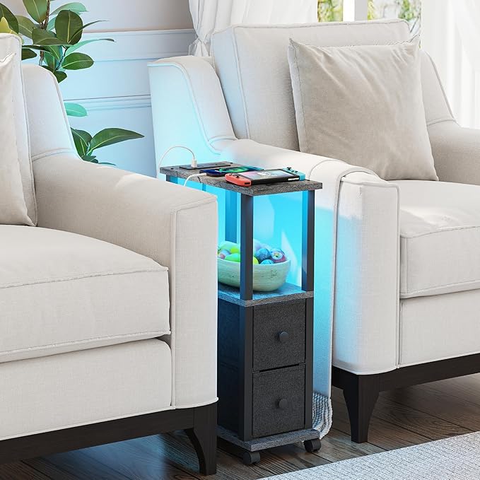 TUTOTAK Small Narrow End Tables, LED Side Tables - Image 8
