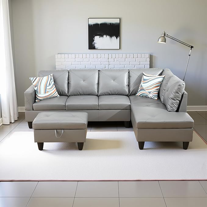 Couches for Living Room Faux Leather L Shaped Couch Comfy 3 Pieces Sectional by LynginsCreativeLife