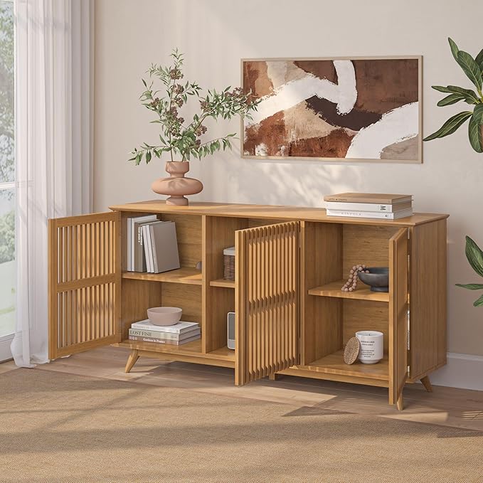 Plank+Beam Mid-Century Modern Wood TV Stand, Three Door Solid Wood - Image 8