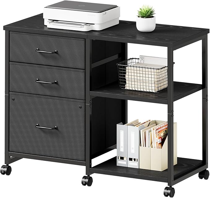 3 Drawer File Cabinet with Wheels Rolling Printer Stand with Open Storage Shelf by Maihail