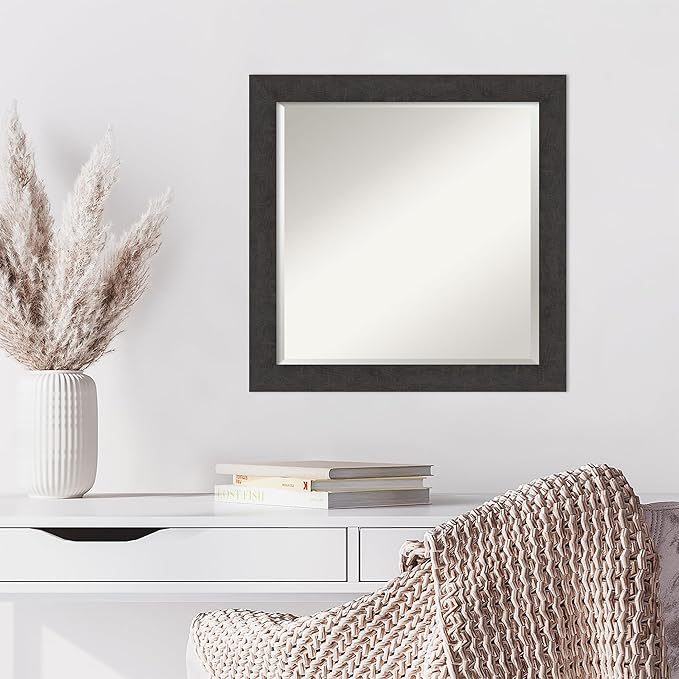 Amanti Art Brown Wall Mirror 24x24 Rustic Plank Espresso Narrow Square Bathroom - Image 6