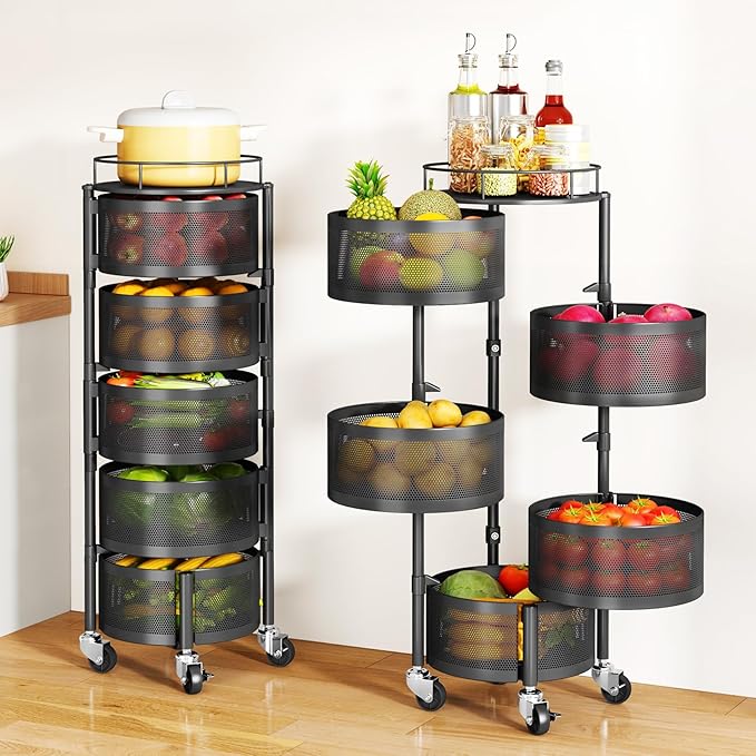 SAYZH Fruit Vegetable Basket for Kitchen, Rotating Storage Rack, 5 Tier Rolling by SAYZH